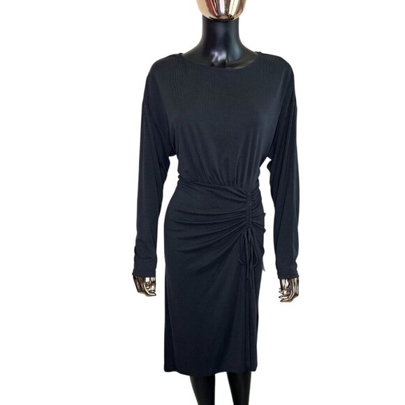 🖤 Lumière Black Long Sleeve Ruched Midi Dress | Size M | NWT - Picture 2 of 9